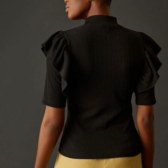NEW DOLAN x Anthropologie Ruffled Mock Neck Blouse in Black Size Small - Picture 1 of 8